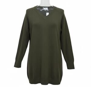 Old Navy SoSoft V Neck Sweater Dress Dark Olive Green Large NEW Academia Casual